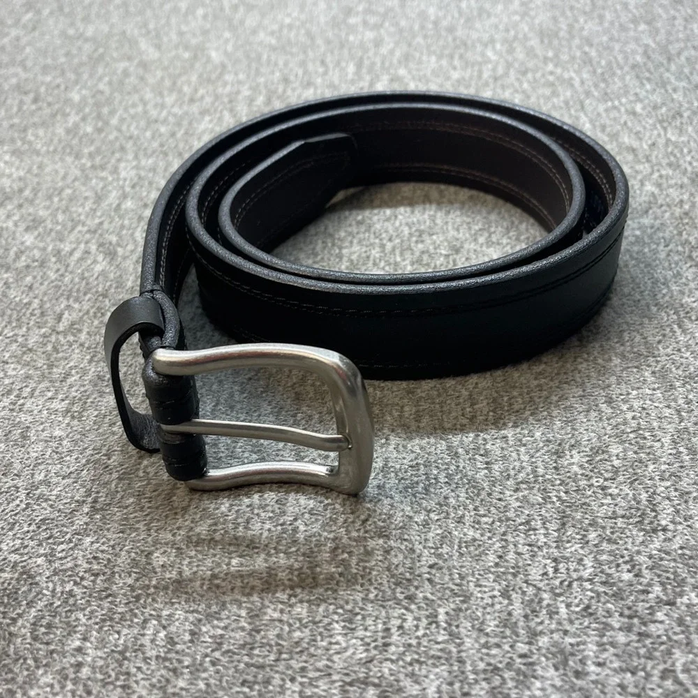 Vintage Bison Mens Black American Bison Leather Belt 36 Made in USA 1991